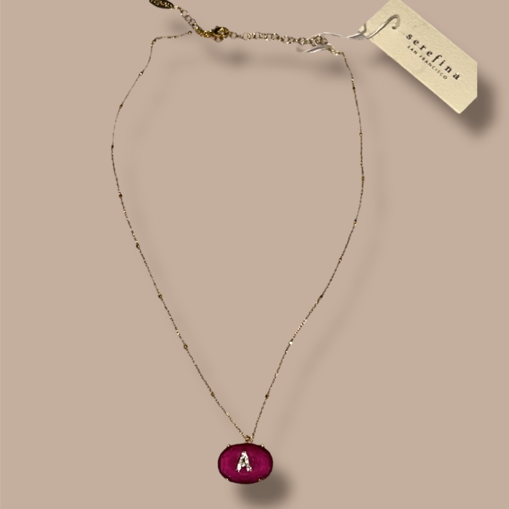 NWT Serefina Anthropologie Gold and Ruby Initial “A” Pendant Necklace